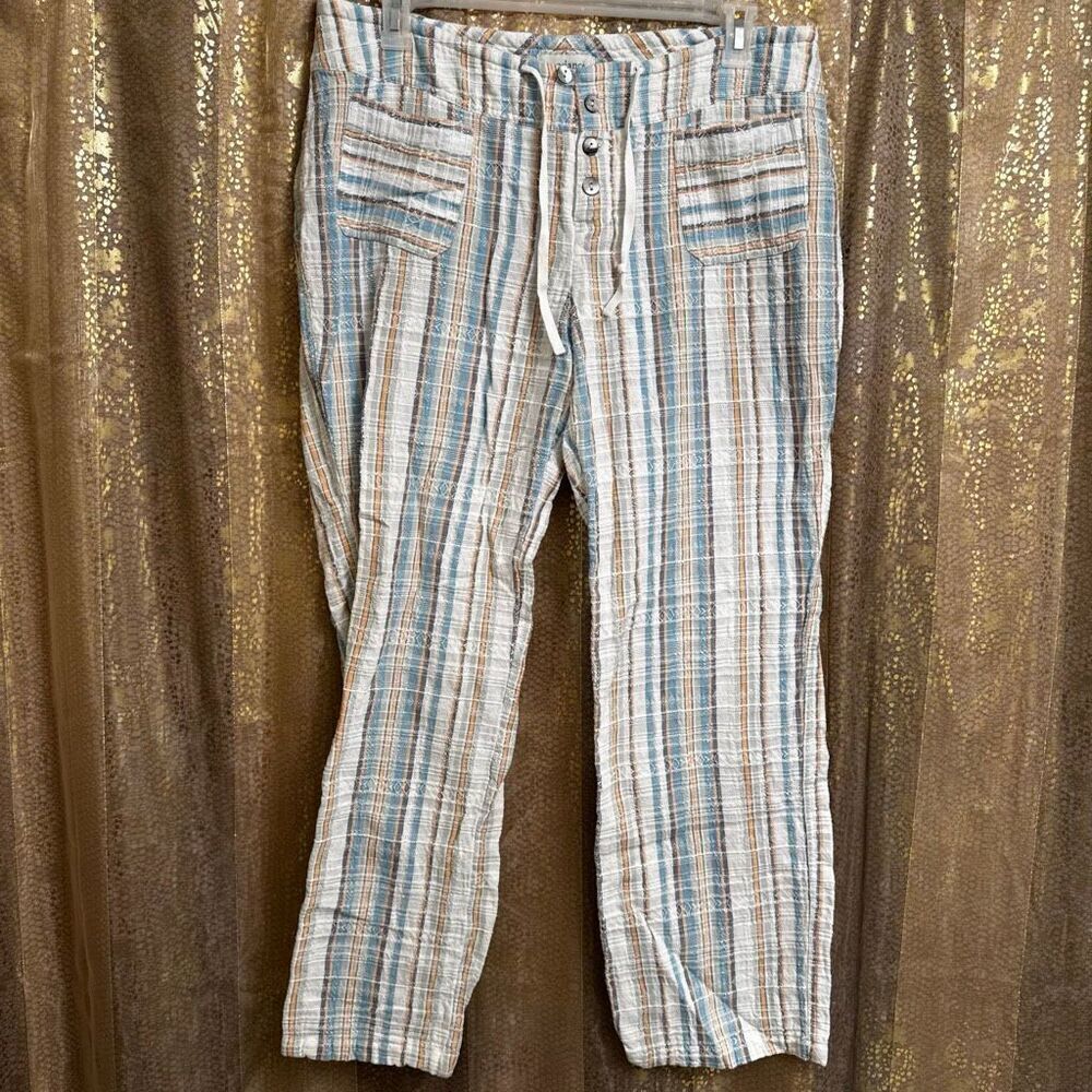 Sundance Gigi Blue Striped Cotton Beach Lounge Wide Leg Pants Large